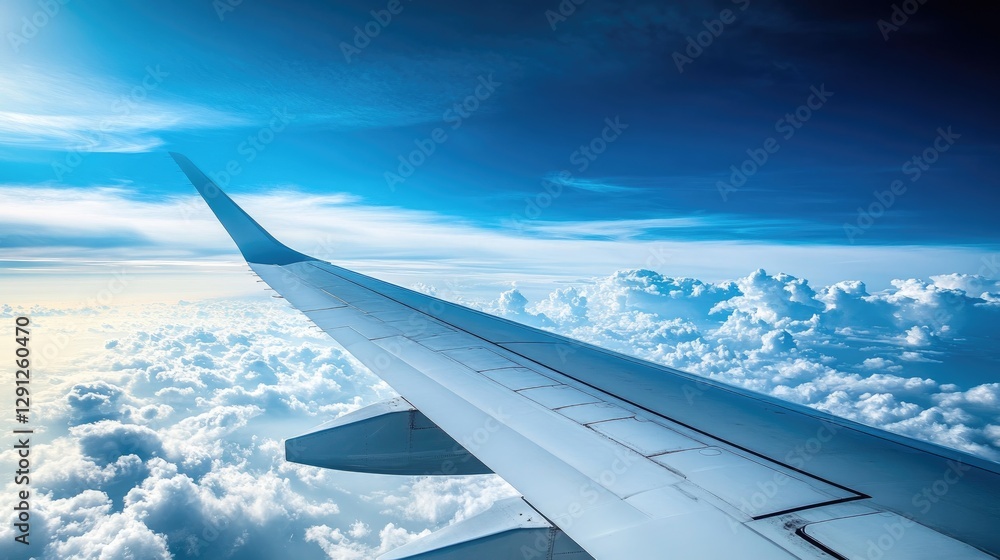 Obraz premium The horizon of the Atlantic Ocean and the sky stretching far ahead as seen from the window of a jet, symbolizing the transatlantic journey.