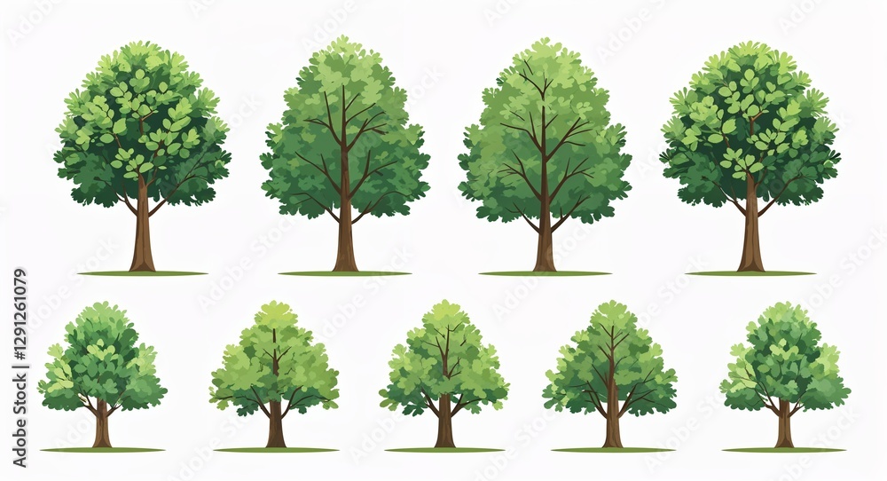Fototapeta premium Set bundle of ash tree minimalist childish style illustration on plain white background