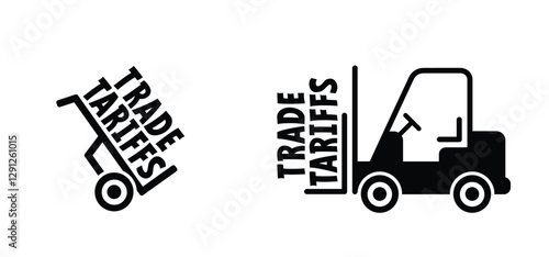 Trade tariffs with hand truck, forklift. Import or export from USA, China or European. International trade and tax concept, tariff affecting global trade. Tariffs, increasing on imported goods. 