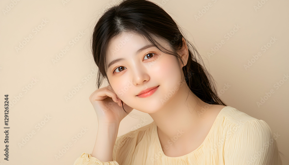 Portrait of Smiling Young Asian Woman with Natural Makeup and Hairstyle Portrait of Smiling Young Asian Woman with Natural Makeup and Hairstyle