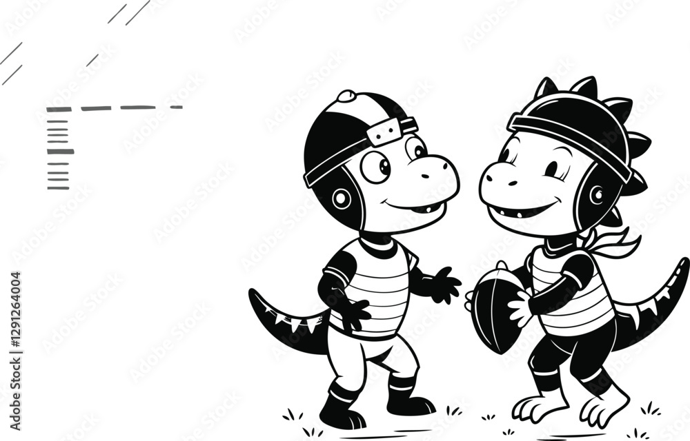 Cute Dinosaur Kids Playing Football in Helmets Cute Dinosaur Kids Playing Football in Helmets