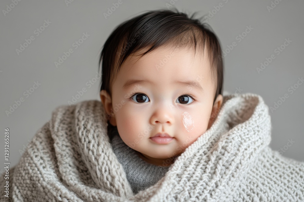 A cute baby wrapped in a soft knitted blanket A cute baby wrapped in a soft knitted blanket