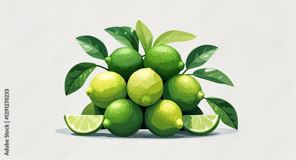 Set bundle of limes minimalist childish style illustration on plain white background Set bundle of limes minimalist childish style illustration on plain white background