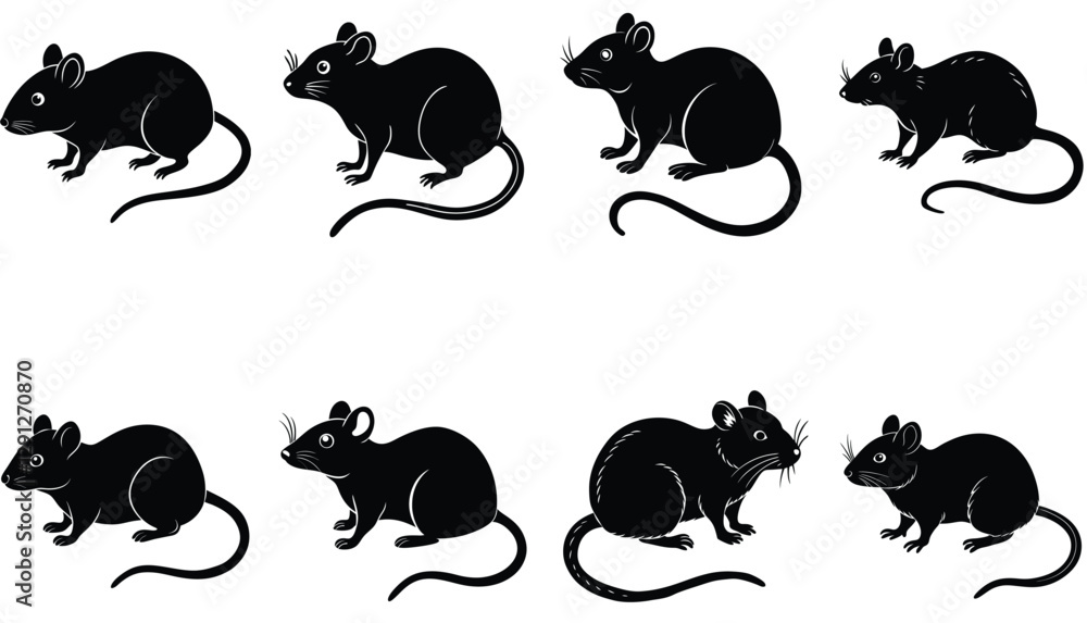 Fototapeta premium Mouse vector shilhouette bundle. Rat vector shilhouette bundle 