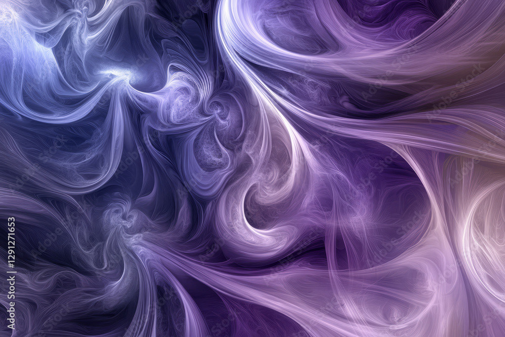 Obraz premium A digital abstraction of swirling smoke and fog in shades of violet, blue, and silver. The ethereal forms twist and turn, creating an otherworldly, dreamlike atmosphere that feels both calming and