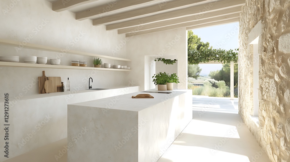 Fototapeta premium The modern kitchen interior shows a clean white minimalist design aesthetic