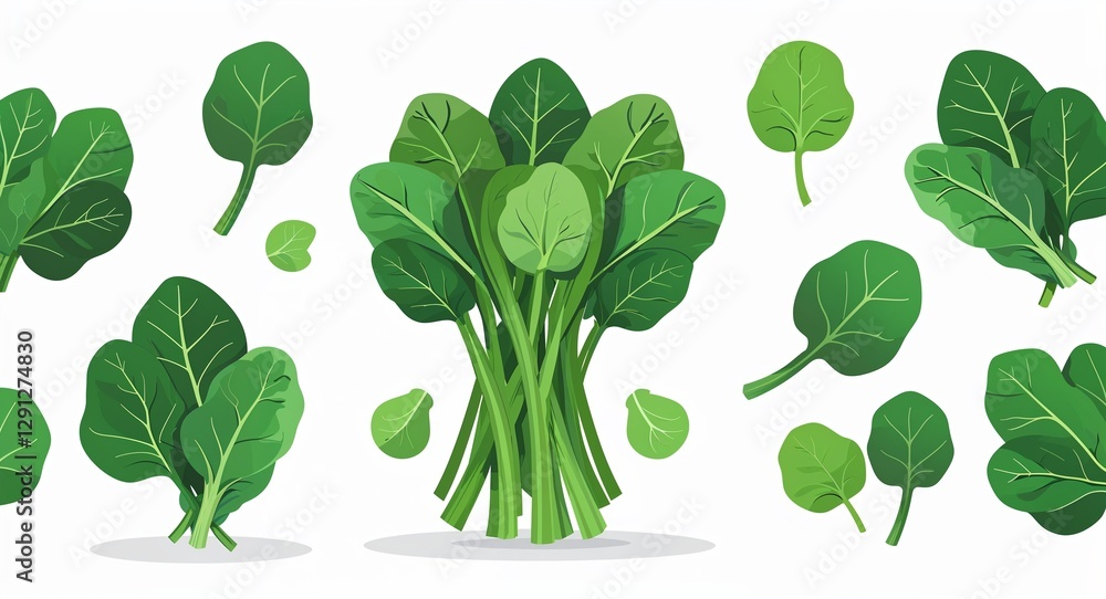 Set bundle of spinach minimalist childish style illustration on plain white background Set bundle of spinach minimalist childish style illustration on plain white background