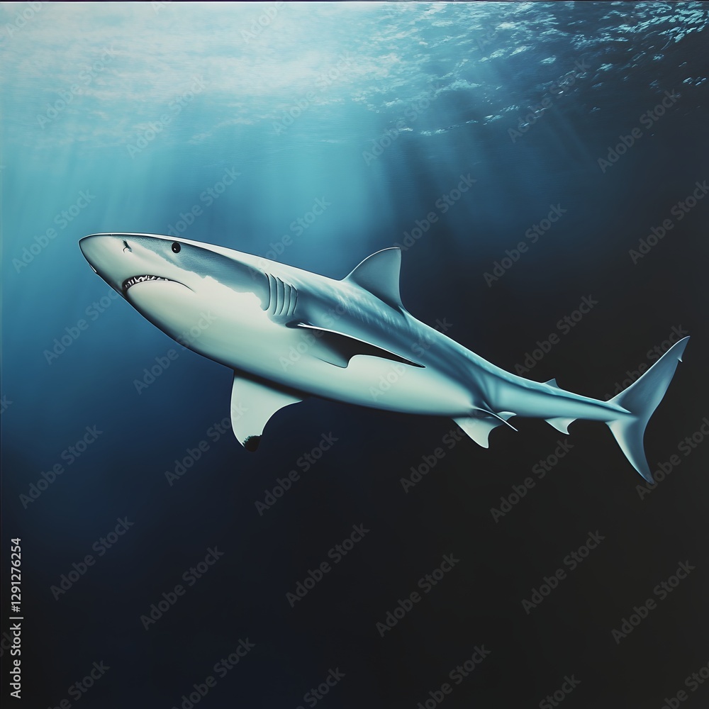 Obraz premium Majestic shark gliding through the clear blue waters of the ocean