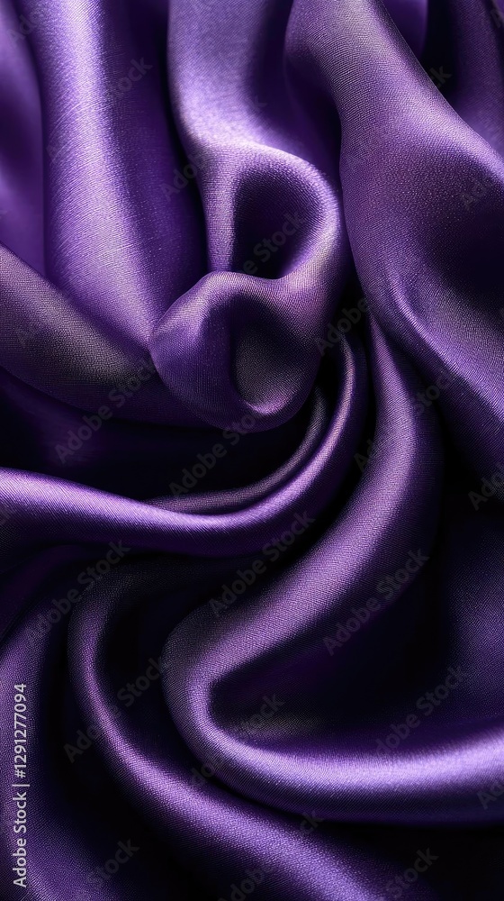 Fototapeta premium Deep Purple Satin Drapes Luxuriously, Soft Fabric Texture Shows Elegance