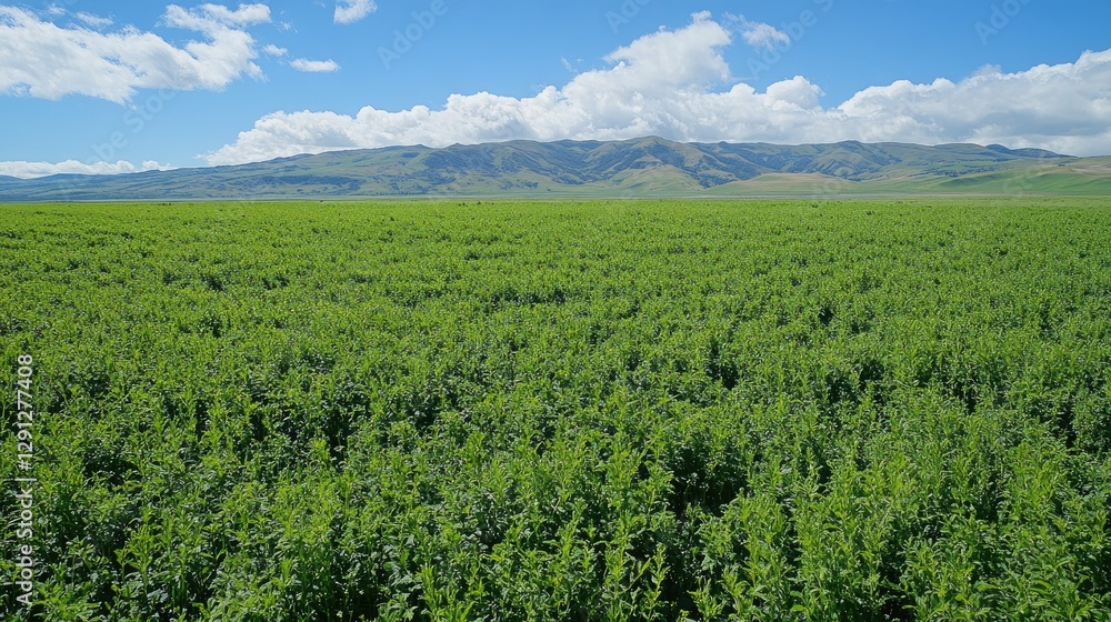 Fototapeta premium A lush field of organic alfalfa, swaying in the breeze, ready for harvest as natural livestock feed.
