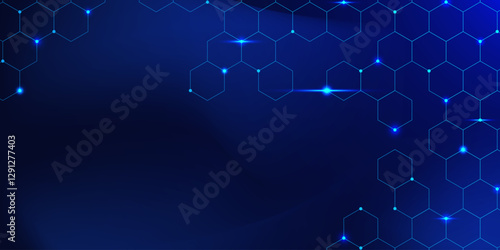 Hexagonal cyberspace blue background with abstract geometric design for medical, sicence and technology concept