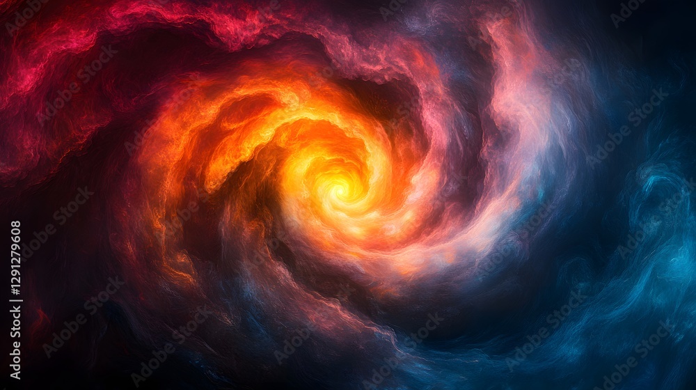 An Explosion of Swirling Spirals in Intense Colors Against a Stark Black Background with Unique Fluid Textures