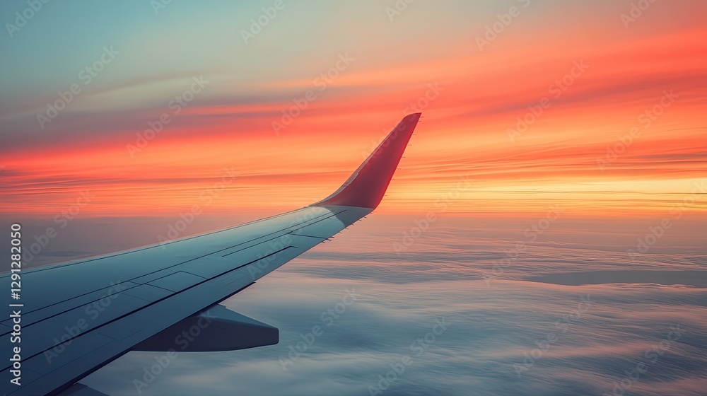 A side view of an airplane wing in motion, with the open sky and distant horizon representing the vast journey of international flights. A side view of an airplane wing in motion, with the open sky and distant horizon representing the vast journey of international flights.