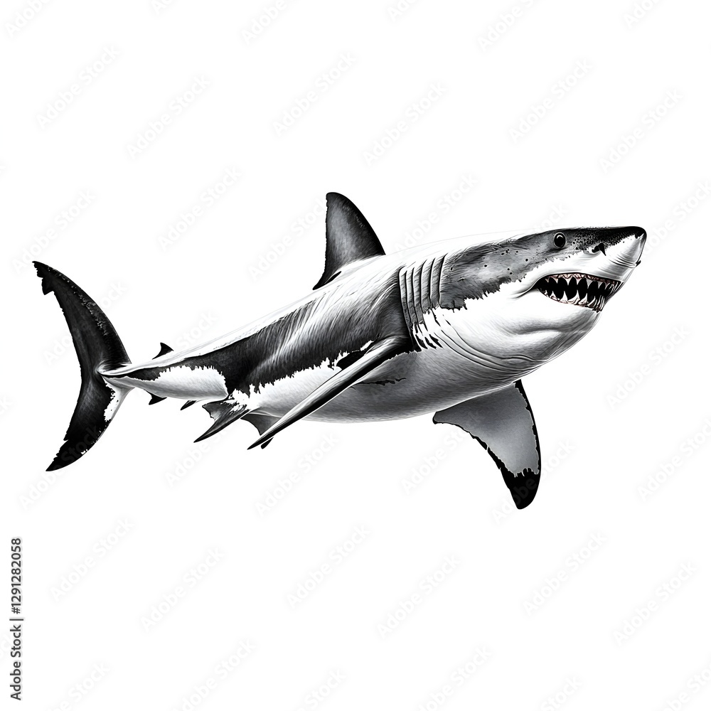 Obraz premium A closeup view of a shark displaying its large mouth and powerful jaws underwater