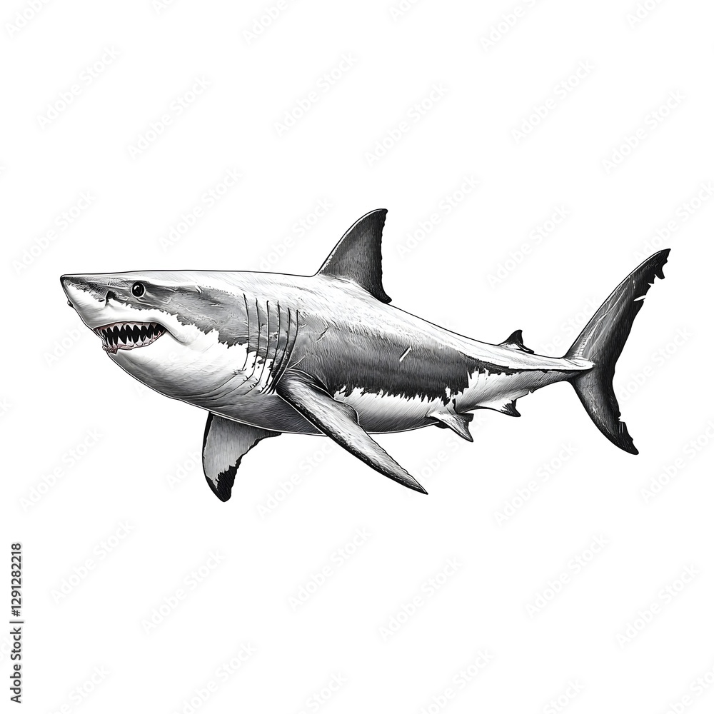 Obraz premium Artistic of a great white shark in a bold and dynamic illustration style