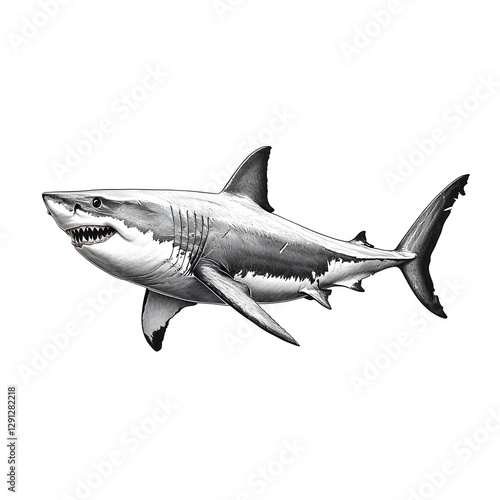 Artistic of a great white shark in a bold and dynamic illustration style photo