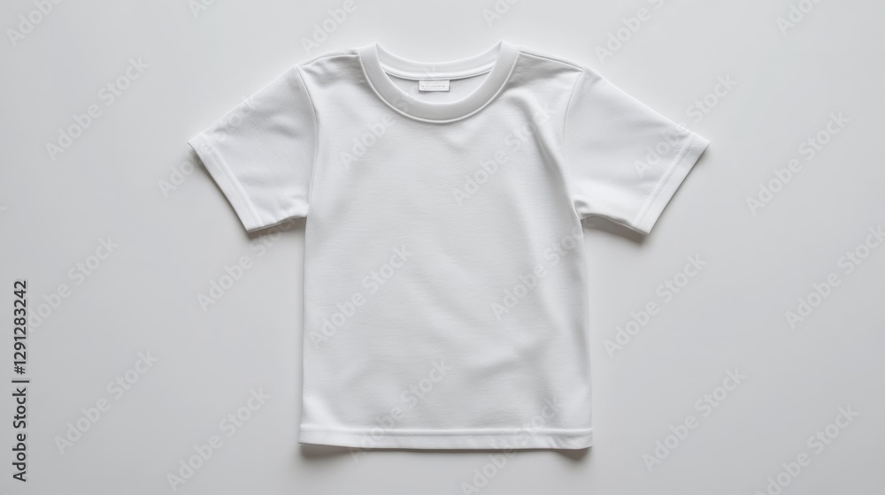 High-Quality 3D Rendering of plain White crew-neck T-Shirt, extra-short sleeves, white background, front view with natural lighting High-Quality 3D Rendering of plain White crew-neck T-Shirt, extra-short sleeves, white background, front view with natural lighting