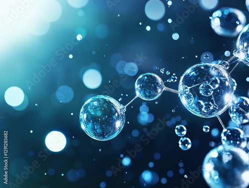 Wallpaper Mural Abstract visualization of interconnected bubbles and droplets in blue tones Torontodigital.ca