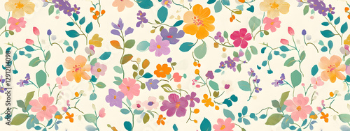 Wallpaper Mural Design an elegant pattern featuring small, colorful flowers in shades of pink and purple on a cream background
 Torontodigital.ca