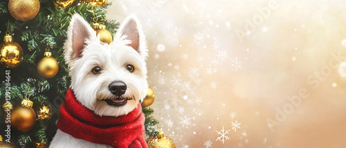 Adorable Highland White Terrier Dog Snuggled in a Cozy Red Sweater Perfect for Winter Days Showcasing Its Playful Spirit and Warmth in a Charming Outdoor Setting