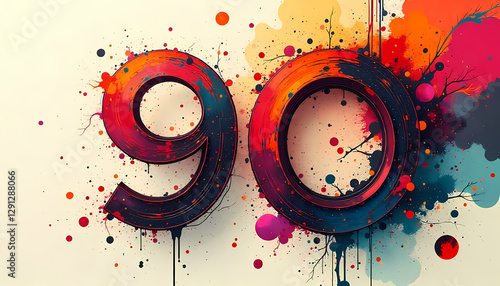 Number Ninety in Abstract Colorful Style