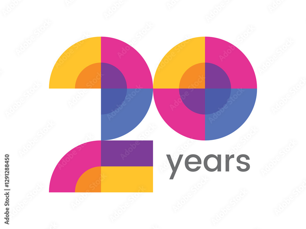 logo 20th anniversary celebration with colorful design, Modern geometric style. logo 20th anniversary celebration with colorful design, Modern geometric style.