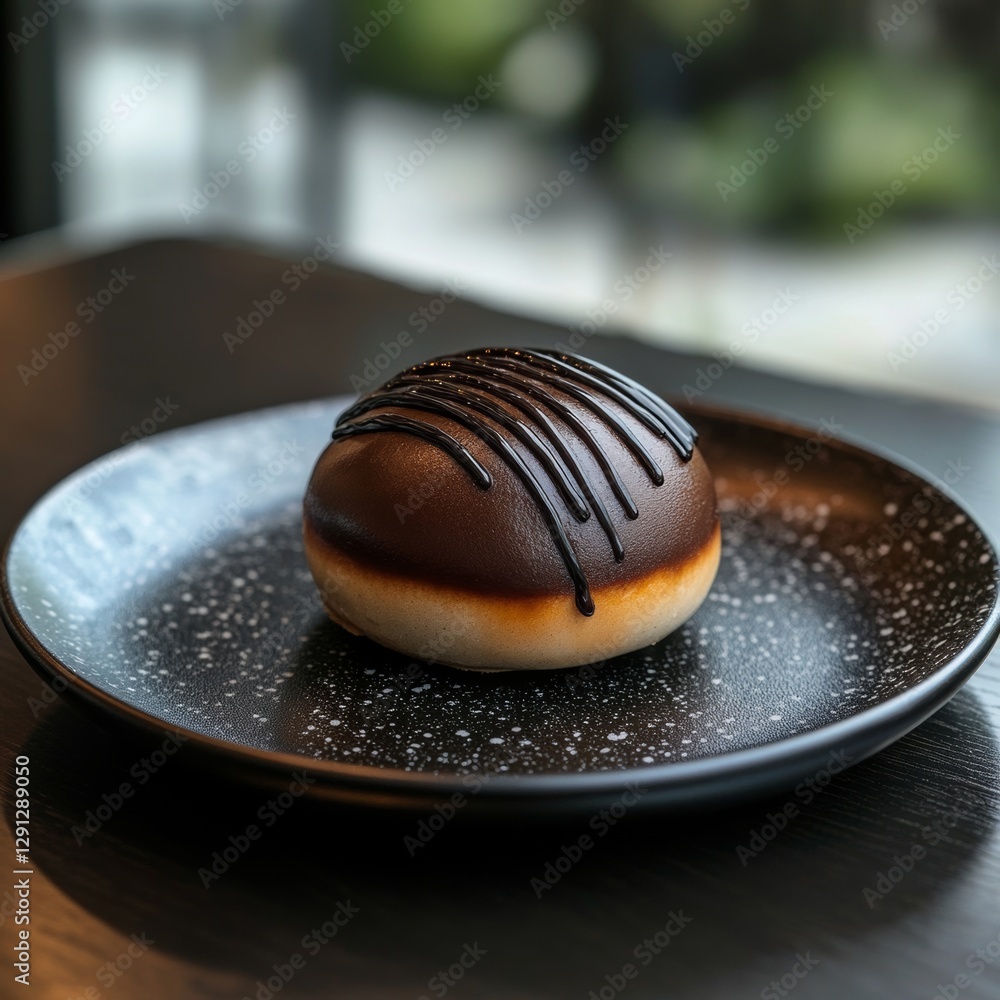 Fototapeta premium Dark Chocolate Bao Bun with Espresso Infused Caramel Drizzle