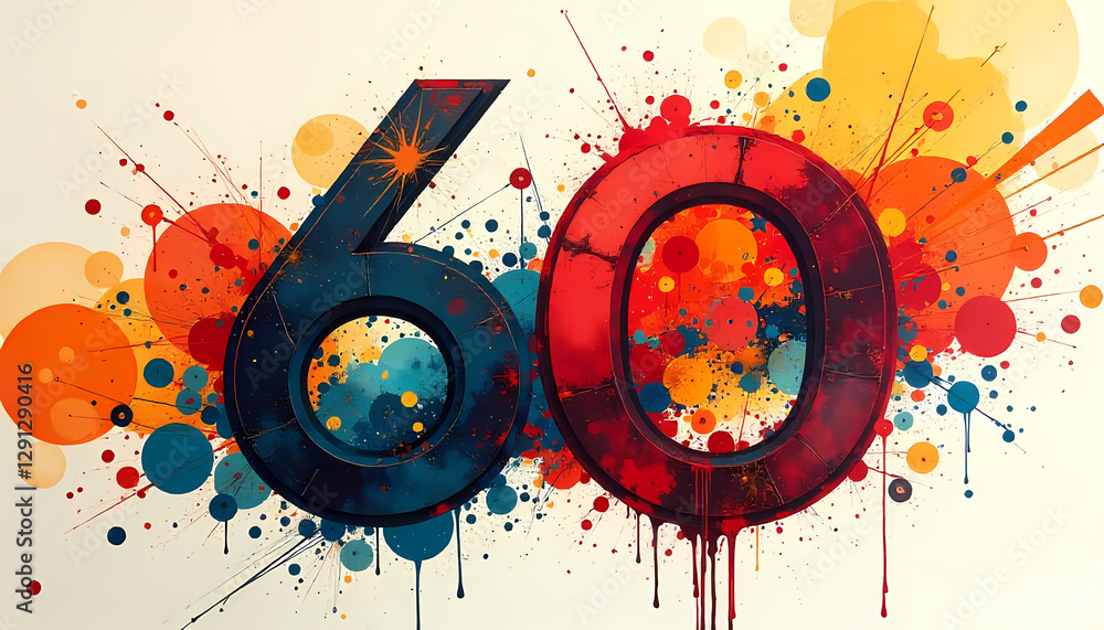 Obraz premium Abstract Number Sixty with Colorful Splashes