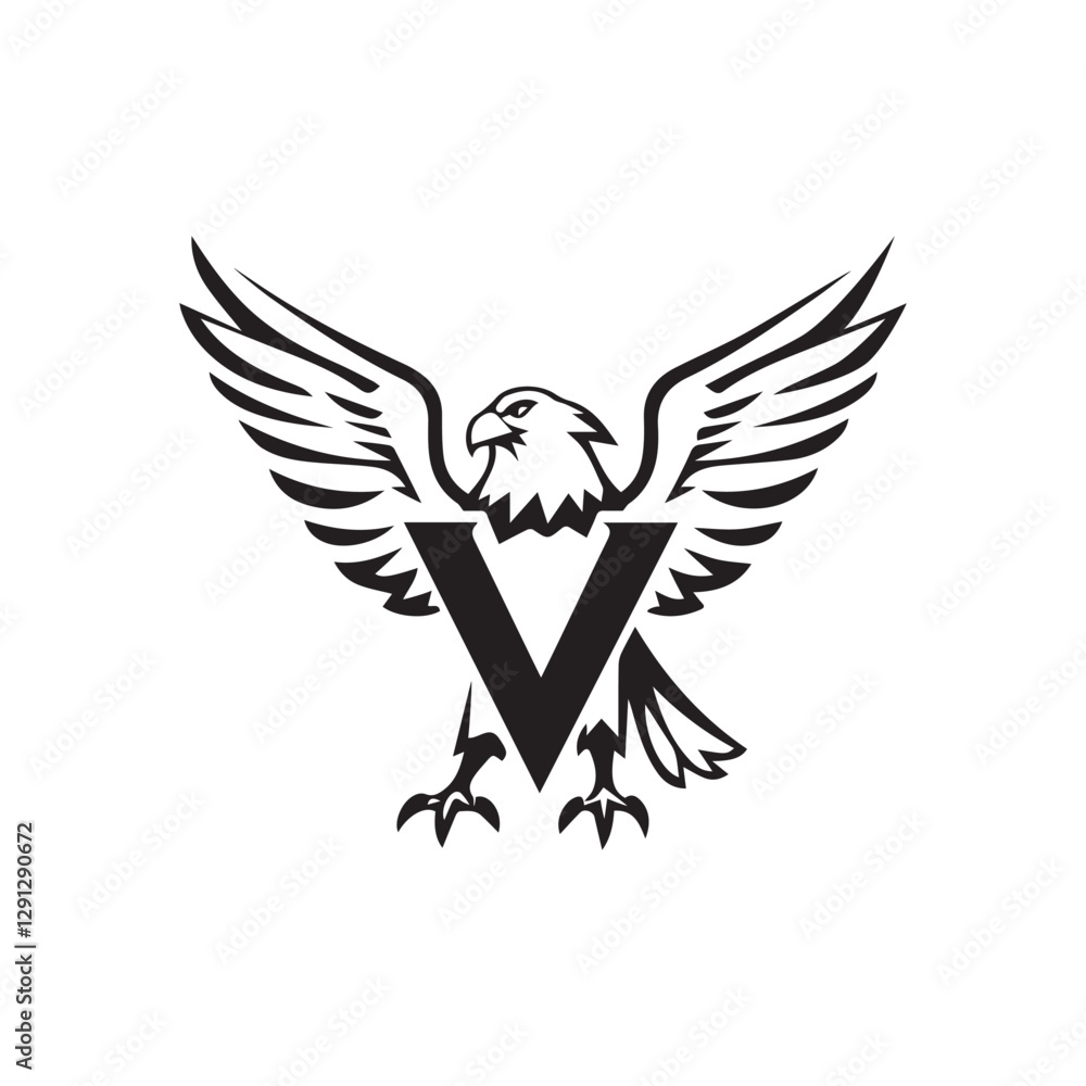 Fototapeta premium Creative Minimalist Letter V Eagle Logo Design Silhouette Vector Illustration
