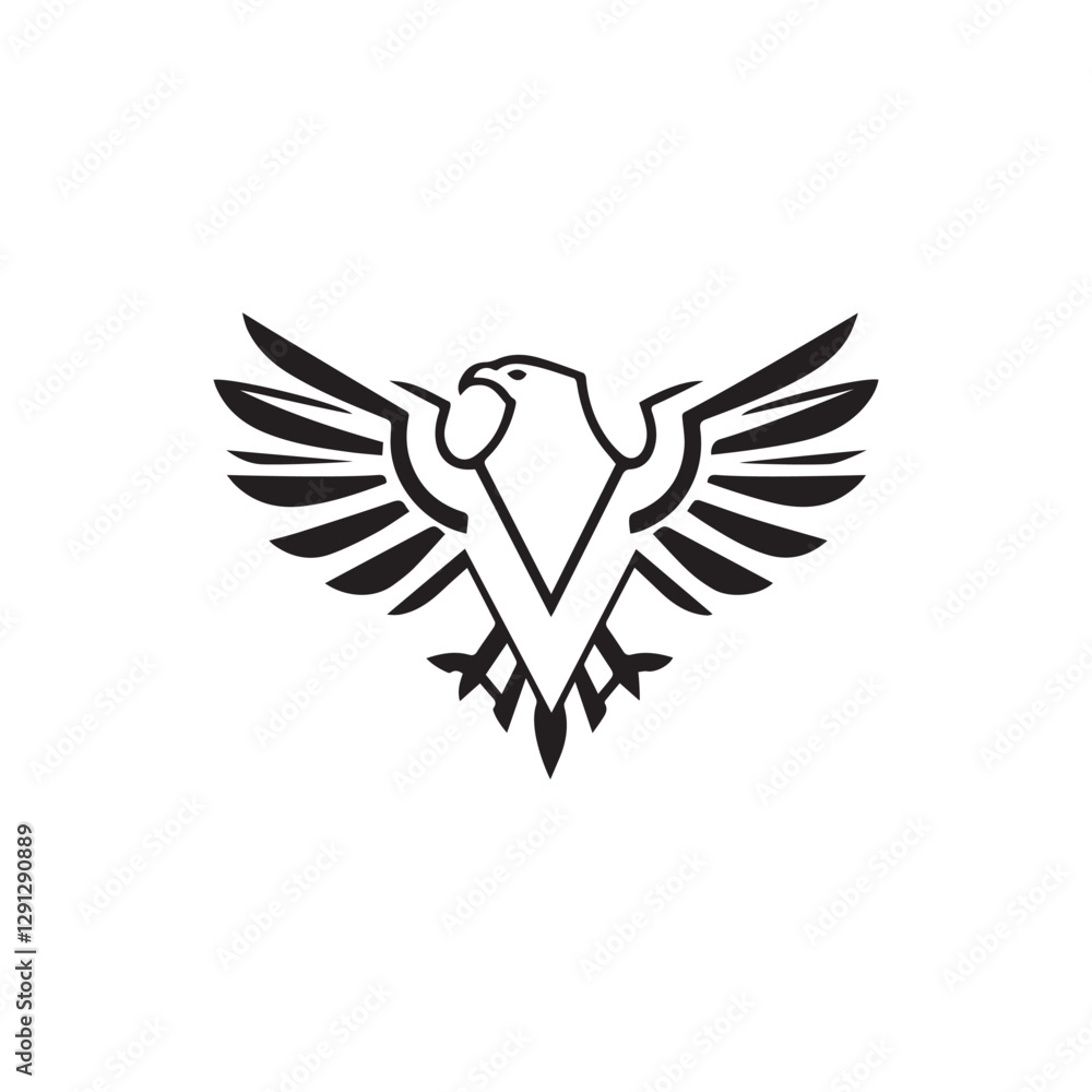 Obraz premium Creative Minimalist Letter V Eagle Logo Design Silhouette Vector Illustration