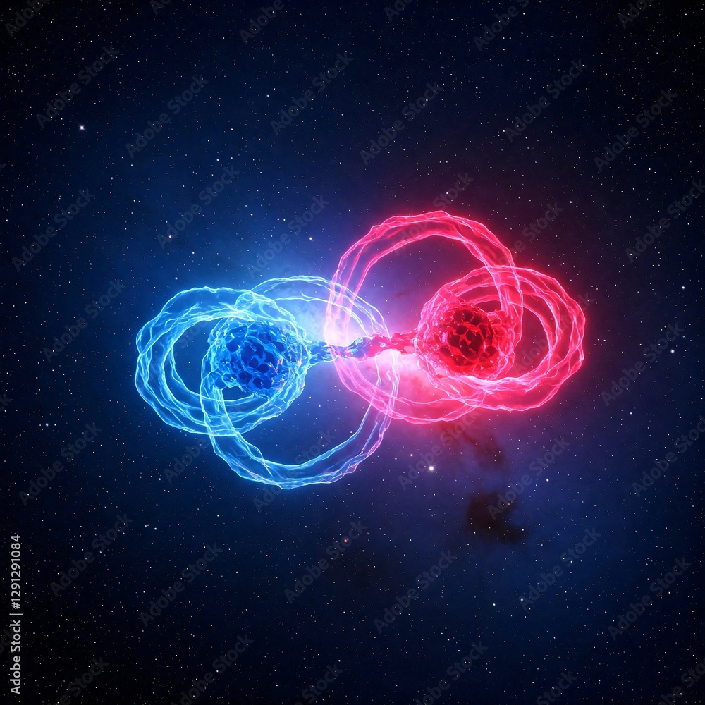Abstract red and blue energy colliding in space Abstract red and blue energy colliding in space