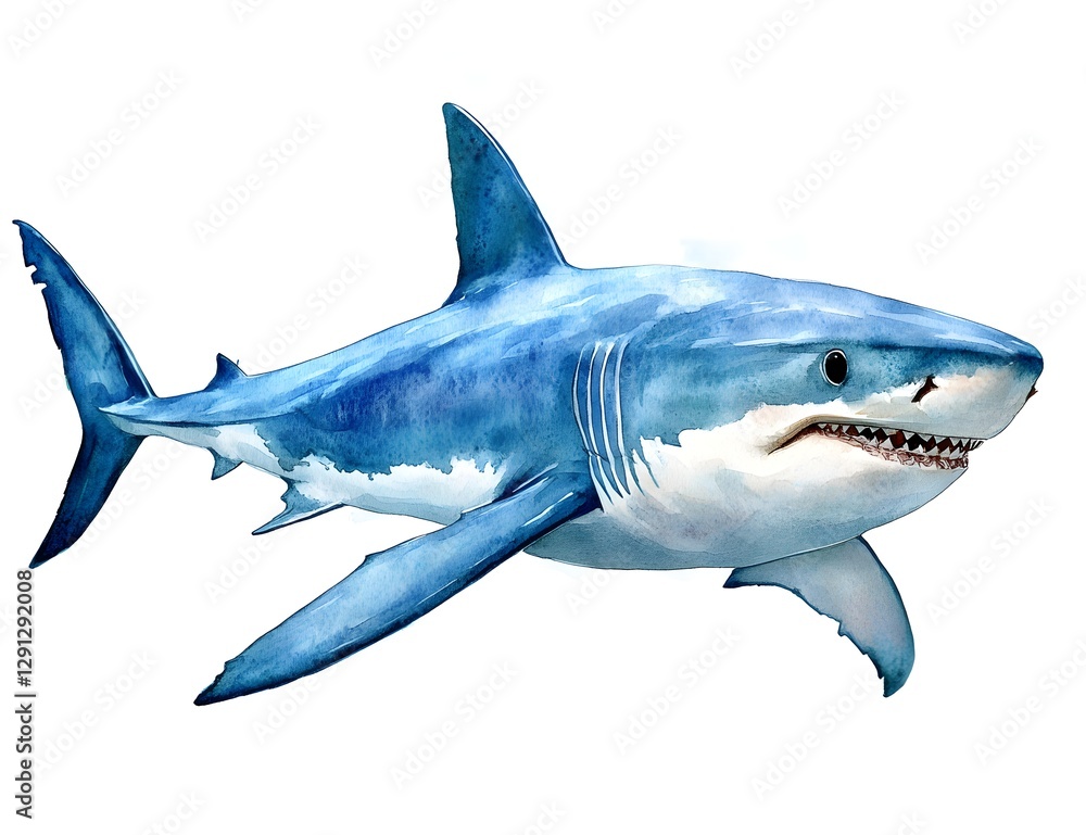 Fototapeta premium Artistic representation of a great white shark in a dynamic underwater setting