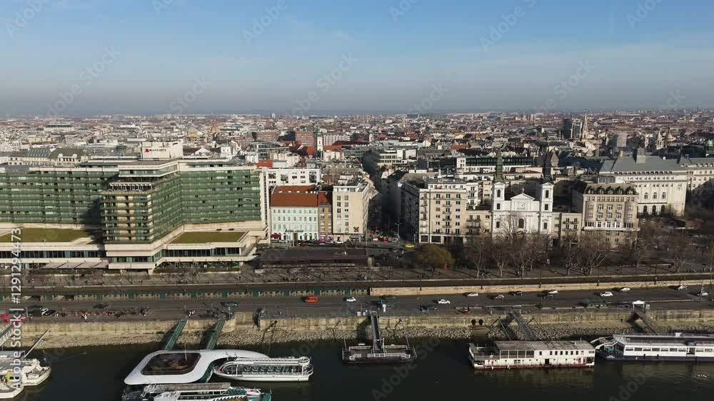 Drone establishing of Budapest historic buildings and the Danube River Drone establishing of Budapest historic buildings and the Danube River