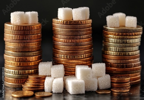 Wallpaper Mural Stacks of coins and sugar cubes arranged creatively to symbolize the relationship between wealth and sweetness in a conceptual finance image Torontodigital.ca