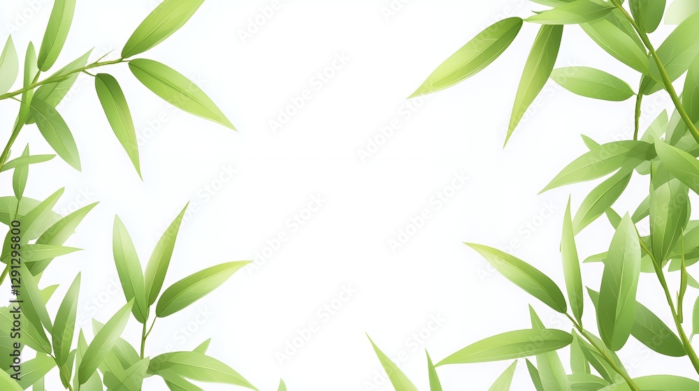 Fototapeta premium Green Watercolor Leaves Frame on White Background