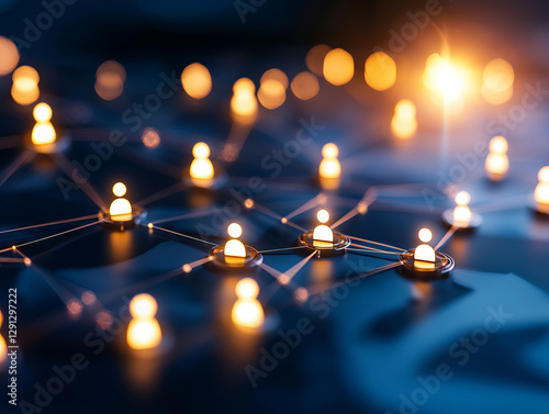 Glowing digital network connecting people through illuminated nodes and links