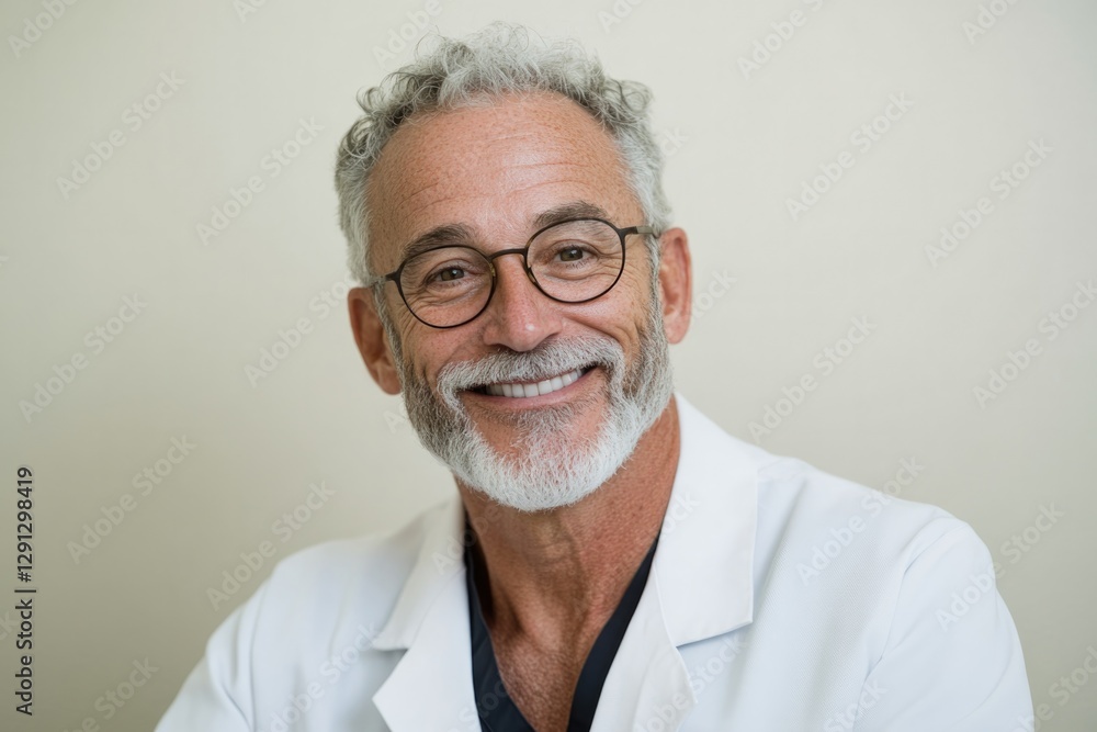 Cheerful healthcare professional with glasses, showcasing warmth Cheerful healthcare professional with glasses, showcasing warmth
