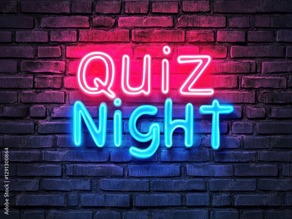 Quiz night neon sign on brick wall Quiz night neon sign on brick wall
