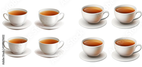 6D realistic tea cup icon set isolated on transparent background PNG