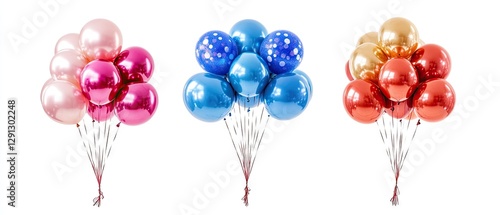 Colorful Bunch of Balloons Against White Background