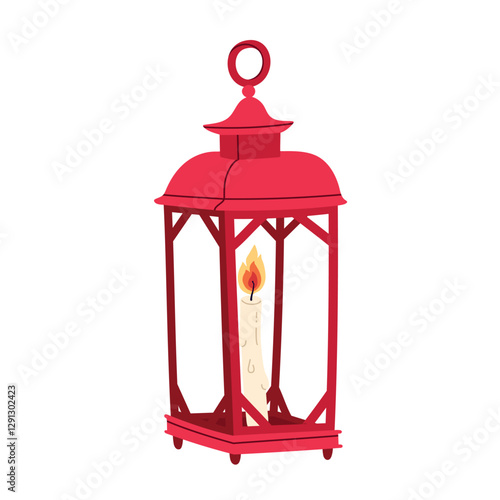 Cute candle lantern vector illustration. Modern hand drawn pastel red clip art card for books, stationery, banners and social media