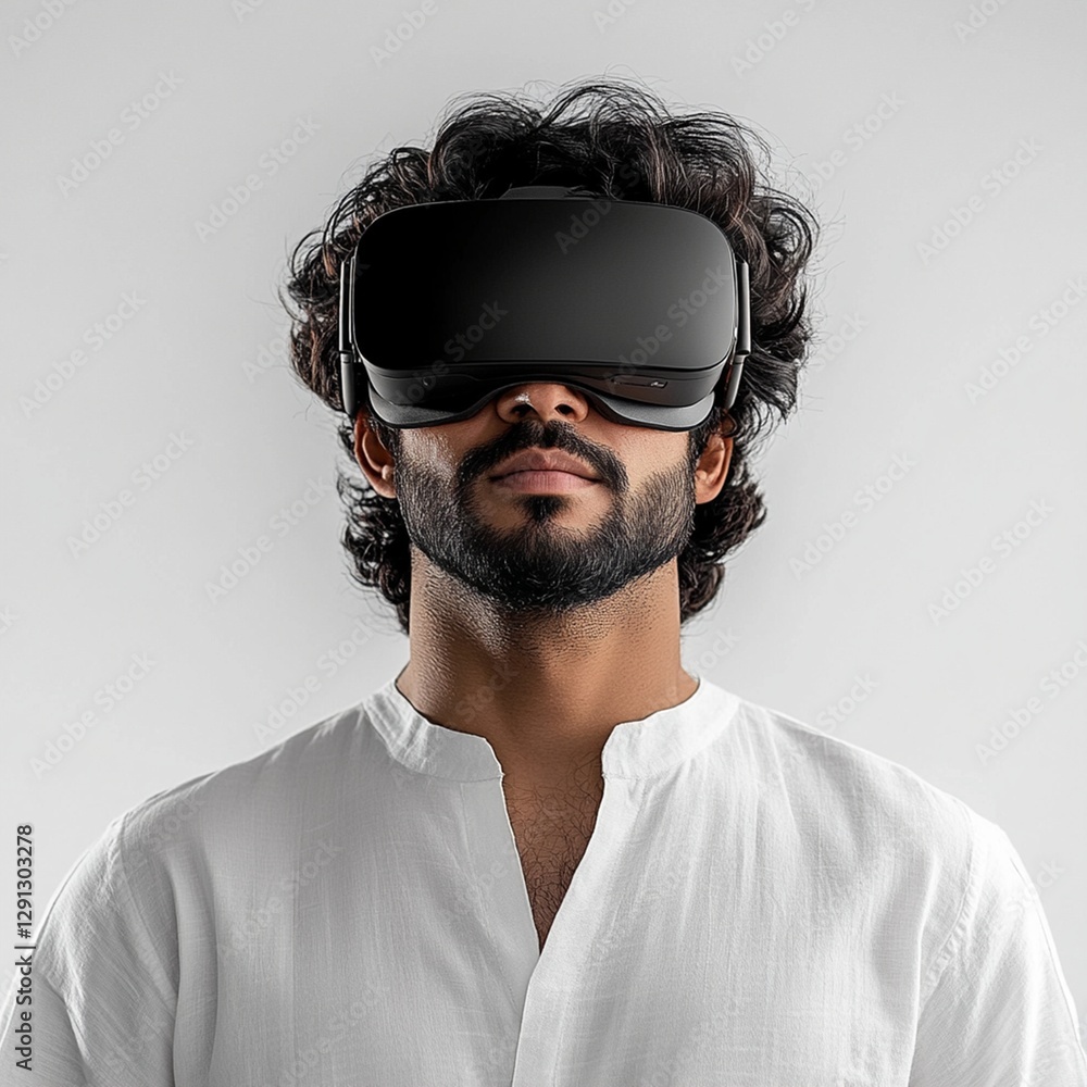 Fototapeta premium Closeup of a bearded man wearing a white shirt with a thoughtful expression