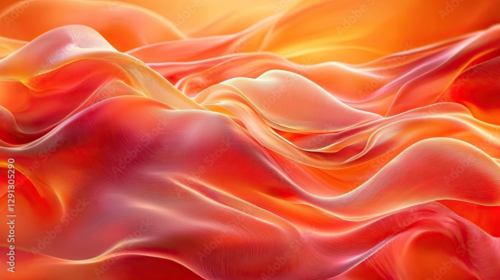 Fototapeta premium Abstract flowing fabric-like textures in warm orange and red hues, creating a soft, dynamic, and dreamy atmosphere.