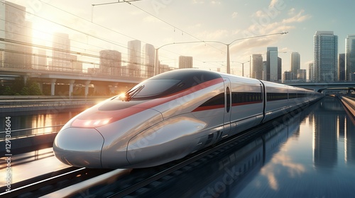 Wallpaper Mural A photo of a bullet train in motion on a bridge. Torontodigital.ca