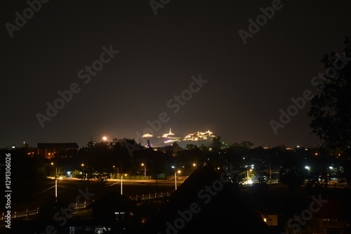 celebration fireworks and lighting at Phra Nakhon Khiri Historical Park (Khao Wang) in Thailand on night  photo