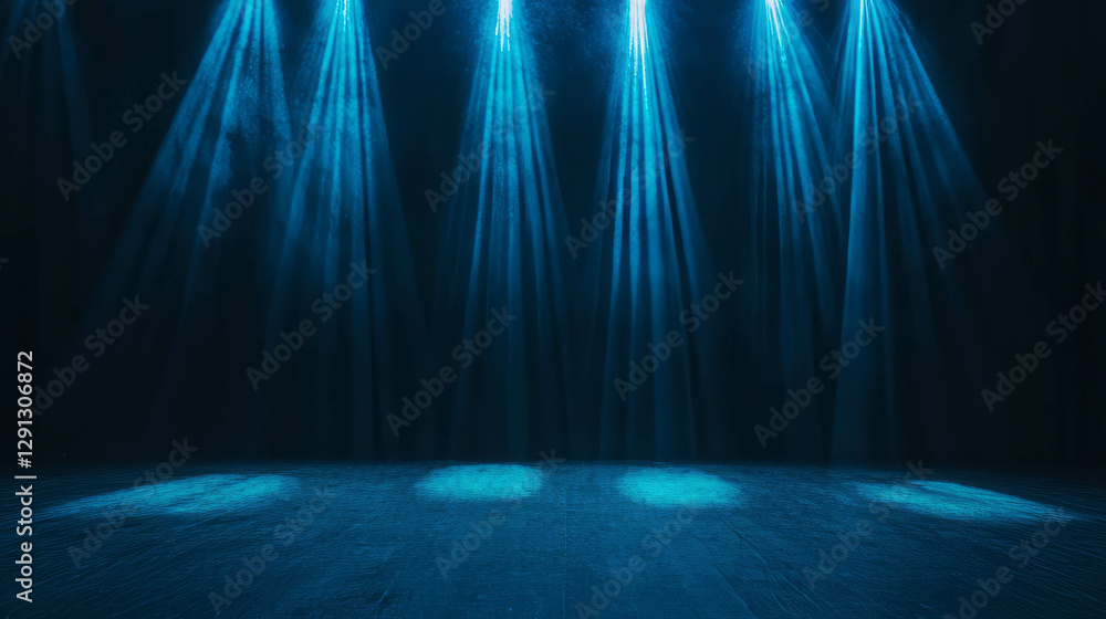Fototapeta premium Dramatic blue stage lighting with sharp contrasts for event design and presentation