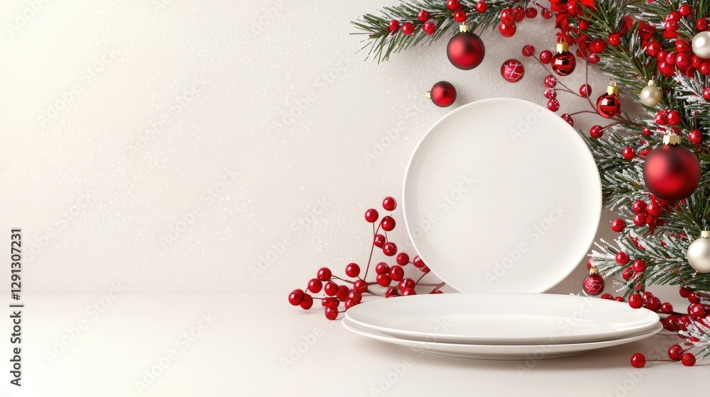 Festive Christmas table setting with plates Festive Christmas table setting with plates