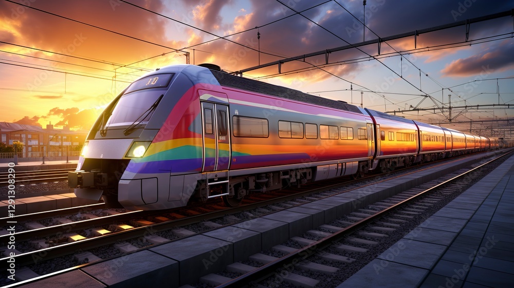 Naklejka premium A photo of a colorful modern commuter train.