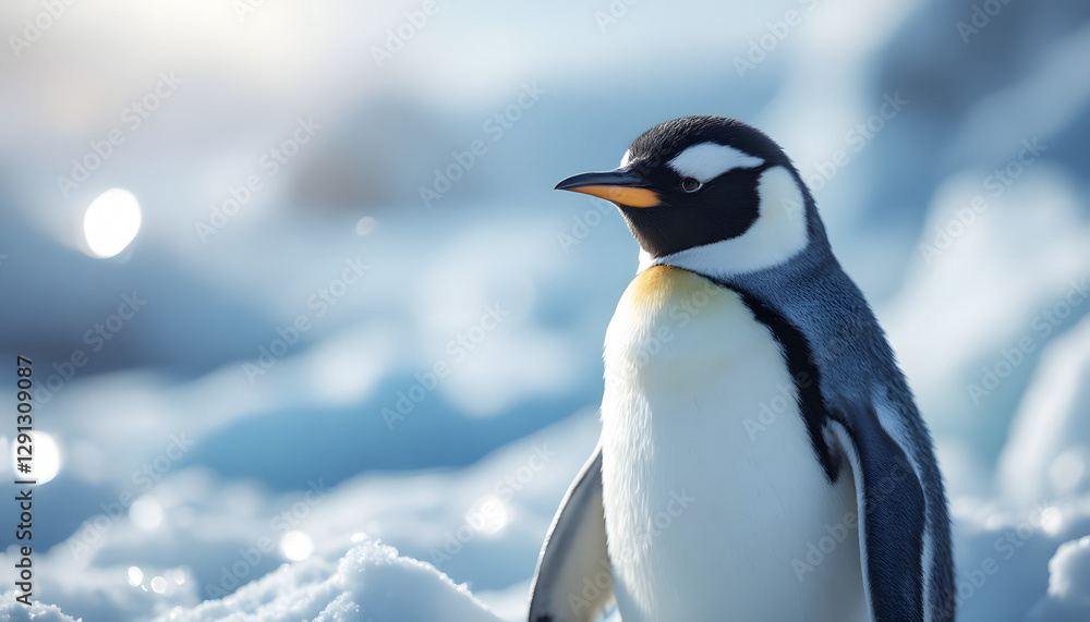 Fototapeta premium Emperor penguin standing on snow.