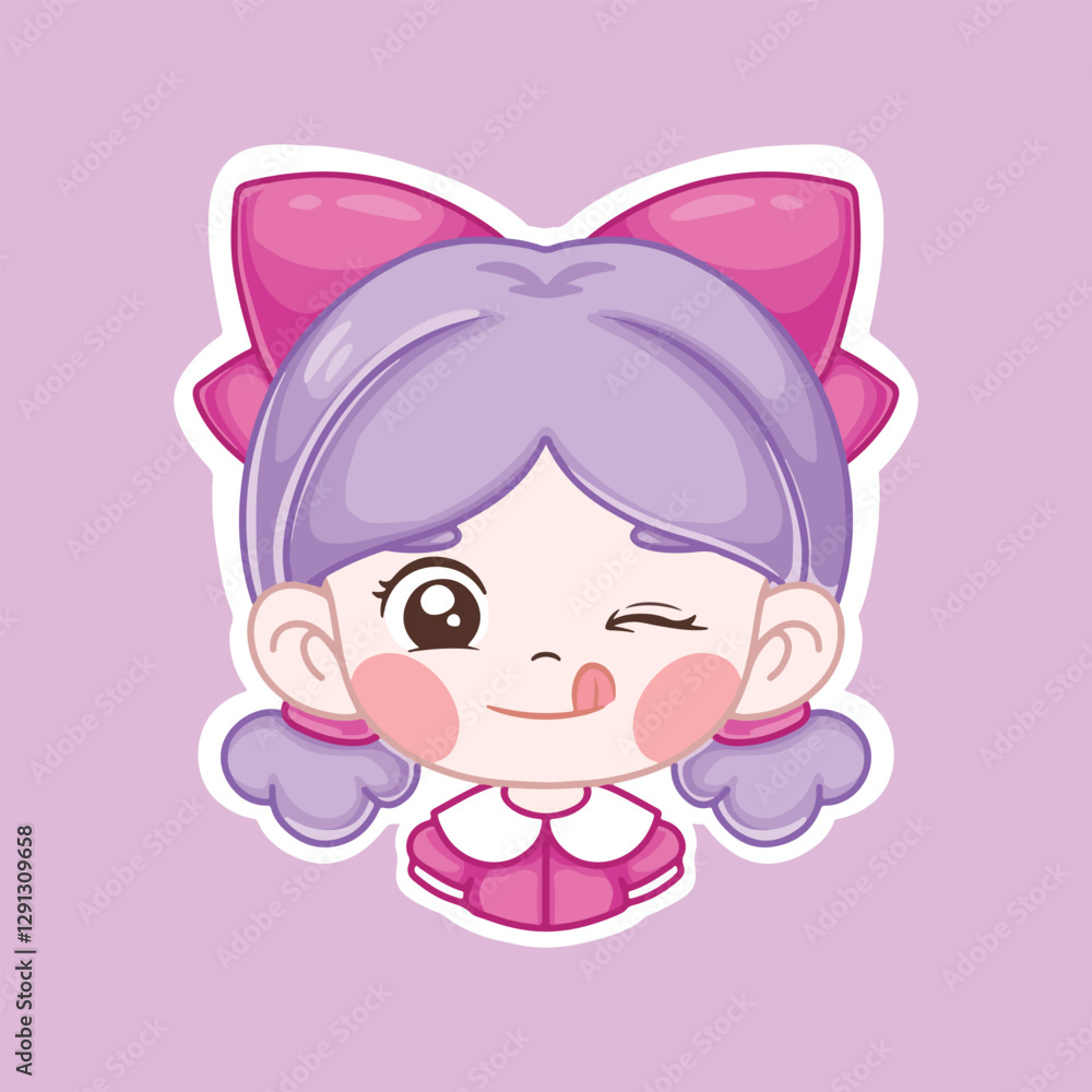 Cute little girl with purple hair. Vector illustration isolated on white background. Cute little girl with purple hair. Vector illustration isolated on white background.
